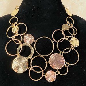Contemporary, Abstract Gold Tone Necklace, 17 in. Long /N4
